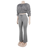 Women's Sexy Crop Top Slim-Fitting Flared Pants Two-Piece Set