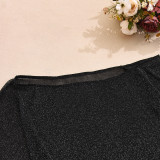 Women's T-shirt Autumn Winter Lightweight Slash-Shoulder See-Through Sexy Long Sleeve Top