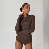 Women's Chic Button Slim-Fitting Knit Autumn Winter Tight Fitting Basic Bodysuit