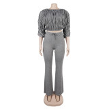 Women's Sexy Crop Top Slim-Fitting Flared Pants Two-Piece Set