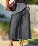 Women's Patchwork Mesh Fashion Wide-Leg False Two-Piece Casual Pants