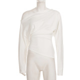 Women's Autumn Winter Solid Slash Shoulder Slim Fit Irregular Top