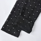 Women's Autumn Slit Stand Collar Slim-Fitting Patchwork Mesh Plaid Dress