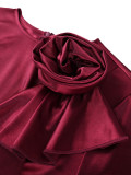 Women's Floral Satin Chic Elegant Slim Waist Bodycon Party Formal Party Long Sleeve Dress