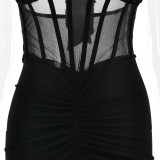 Women's Halter Neck Mesh Patchwork Elegant Bodycon Long Dress