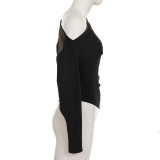 Women's Autumn Winter Solid Slash Shoulder Slim Fit Irregular Top