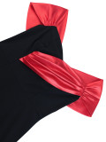 Women's Off-Shoulder Sexy Color-Blocking Party Dress with Flounce Hem Slim Fit Mermaid Evening Gown