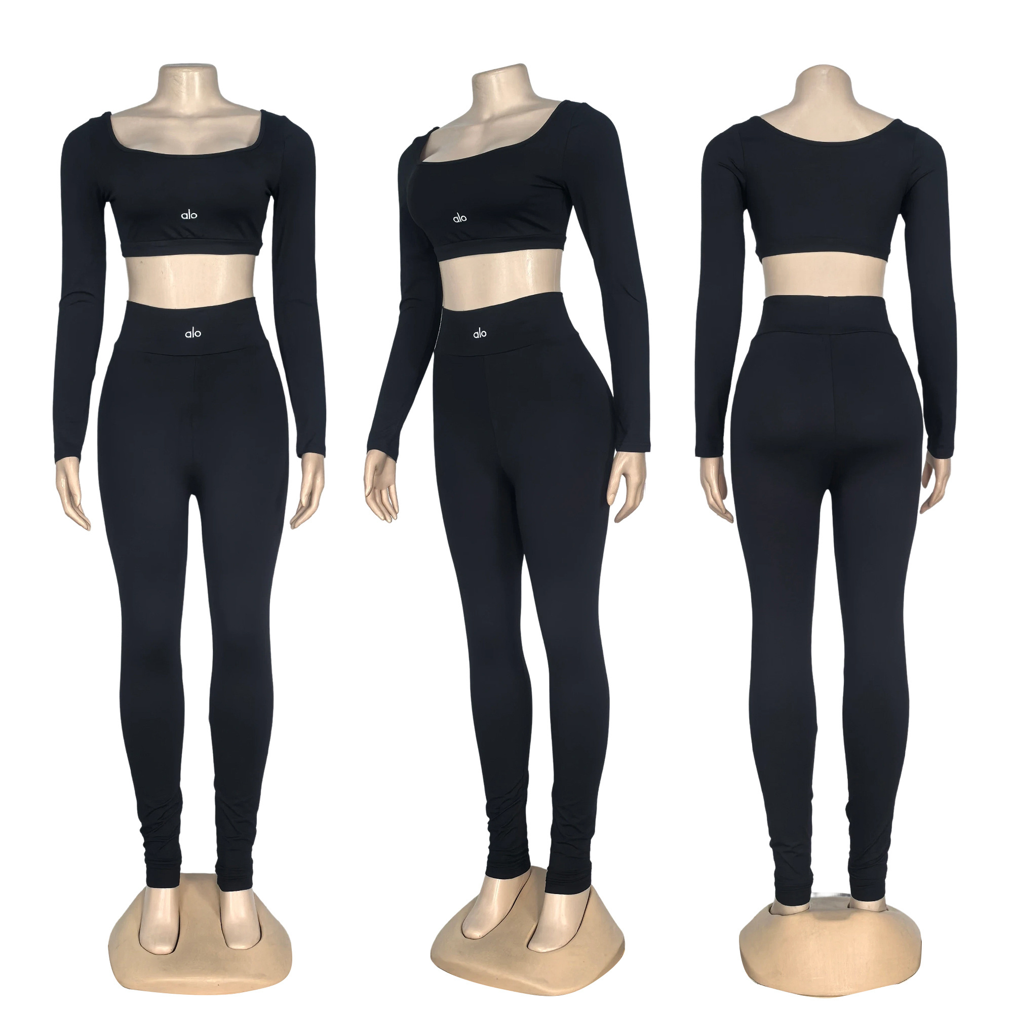 Women's Autumn Fashion Letter High Waist Solid Color Sport Yoga Pants Set