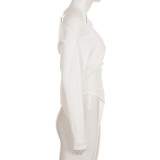 Women's Autumn Winter Solid Slash Shoulder Slim Fit Irregular Top