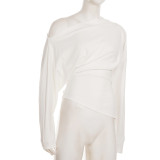 Women's Autumn Winter Solid Slash Shoulder Slim Fit Irregular Top