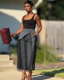 Women's Patchwork Mesh Fashion Wide-Leg False Two-Piece Casual Pants