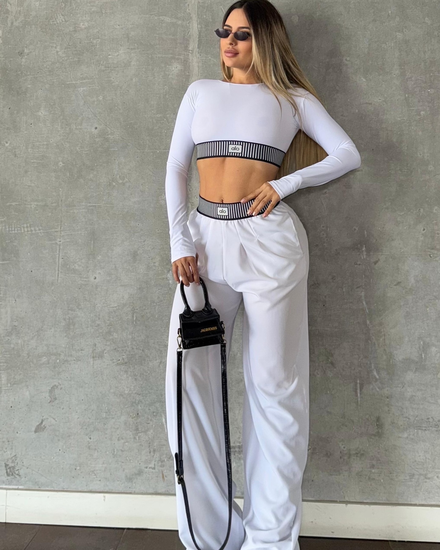 Women's Autumn Winter Fashion Long Sleeve Sexy Crop Top High Waist Loose Casual Straight Wide-Leg Pants Set