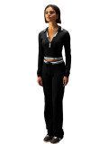 Women Turndown Collar Half-Zip Top and Drawstring Wide-Leg Pants Casual Athletic Two-Piece Set