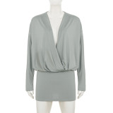 Women sexy V-neck long-sleeved bodycon dress