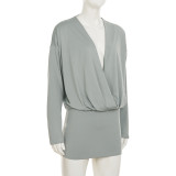 Women sexy V-neck long-sleeved bodycon dress