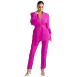 Fuzzy Fashion Casual Long Sleeve Two-Piece Blazer and Pants Set