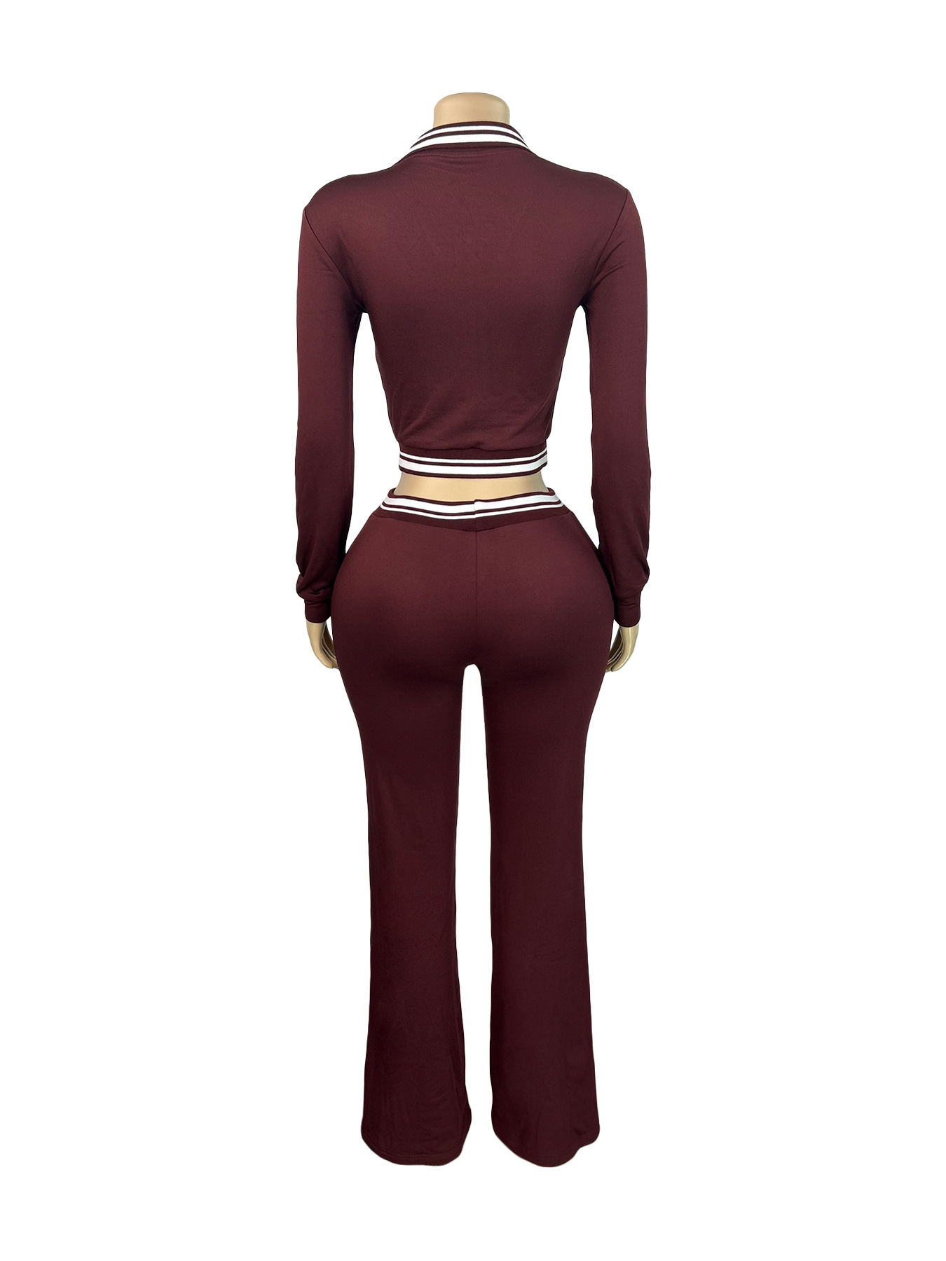 Women Turndown Collar Half-Zip Top and Drawstring Wide-Leg Pants Casual Athletic Two-Piece Set