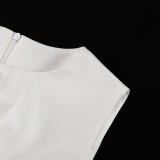 Women White French Sleeveless Round Neck Dress