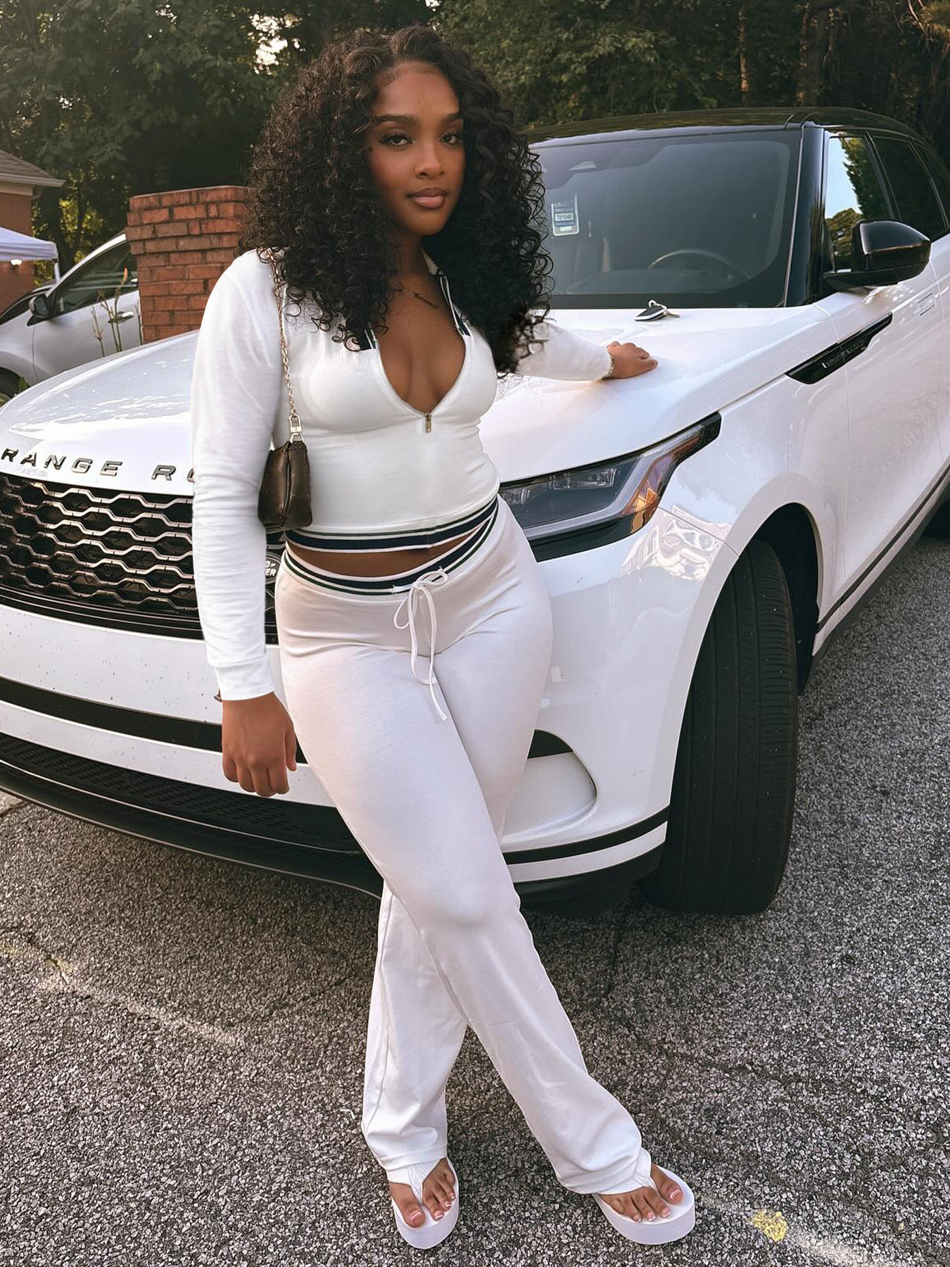 Turndown Collar Half-Zip Top & Wide-Leg Pants Athletic Set