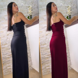 Women Elegant Gold Chain Sexy Strapless Slit Dress
