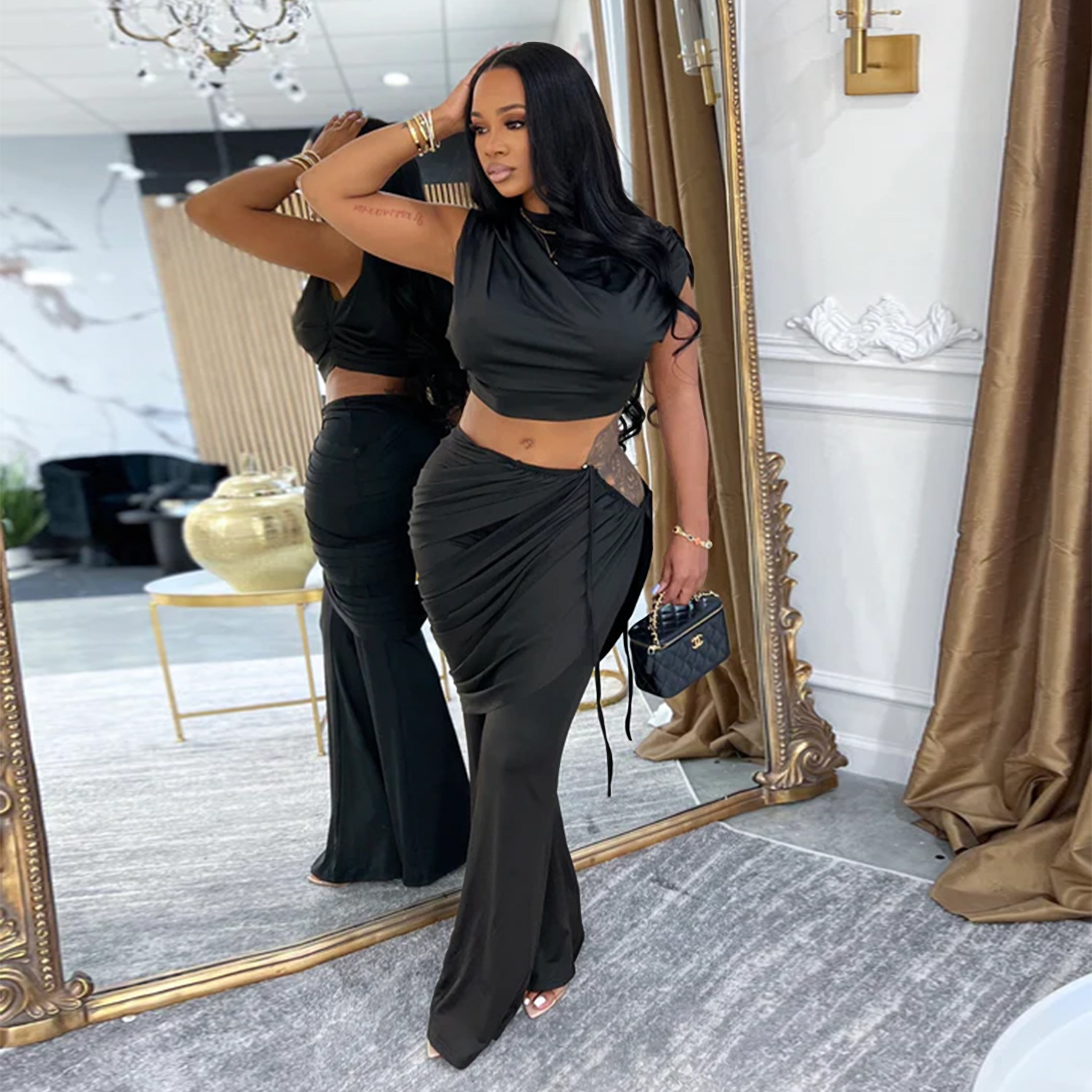 Women Casual Sleeveless Crop Top and Two-Piece Pants Set