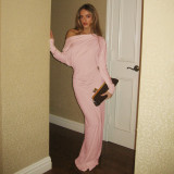 Women Sexy Off-The-Shoulder Solid Elegant Evening Bodycon Maxi Dress