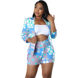 Women's Shorts Sexy Chic Fashion Casual Turndown Collar Print Blazer Set
