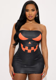 Women's Autumn Strapless Halloween Print Tight-Fitting Mini Bodycon Dress