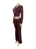 Women Turndown Collar Half-Zip Top and Drawstring Wide-Leg Pants Casual Athletic Two-Piece Set
