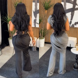 Women Casual Sleeveless Crop Top and Two-Piece Pants Set