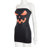 Women's Autumn Strapless Halloween Print Tight-Fitting Mini Bodycon Dress