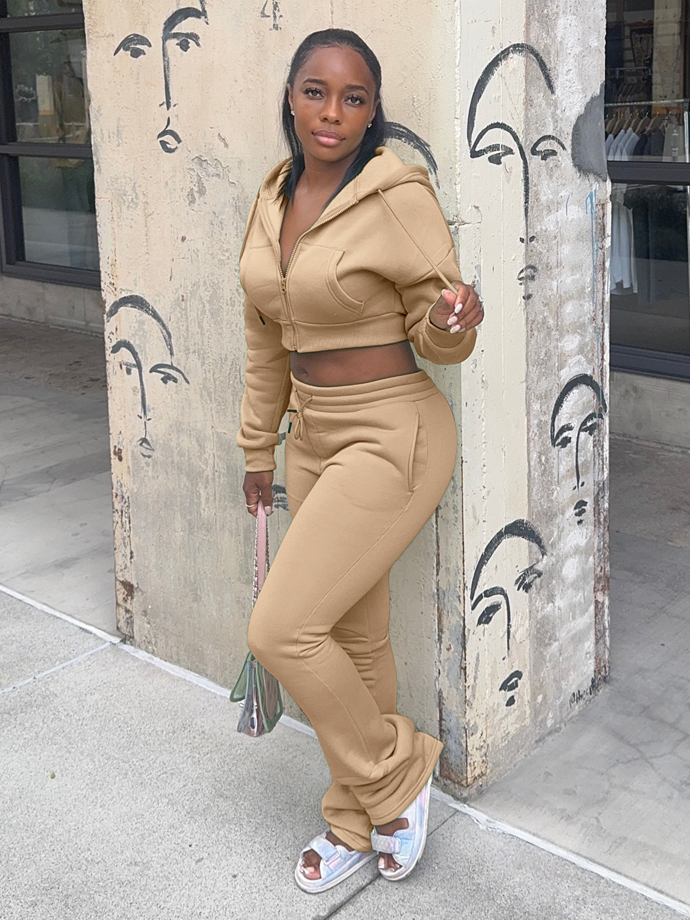 Women Hoodies and Bell Bottom Pants Two-Piece Set