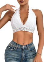 Women Non-Padded Wire-Free Sexy Lace Halter Neck Bra
