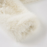 Women fall/winter faux furry metal Pu-Leather buttoned turndown collar top