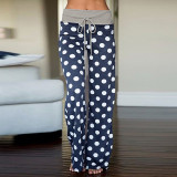 Women American-Style Casual Polka Dot Print Contrast Lace-Up Pants