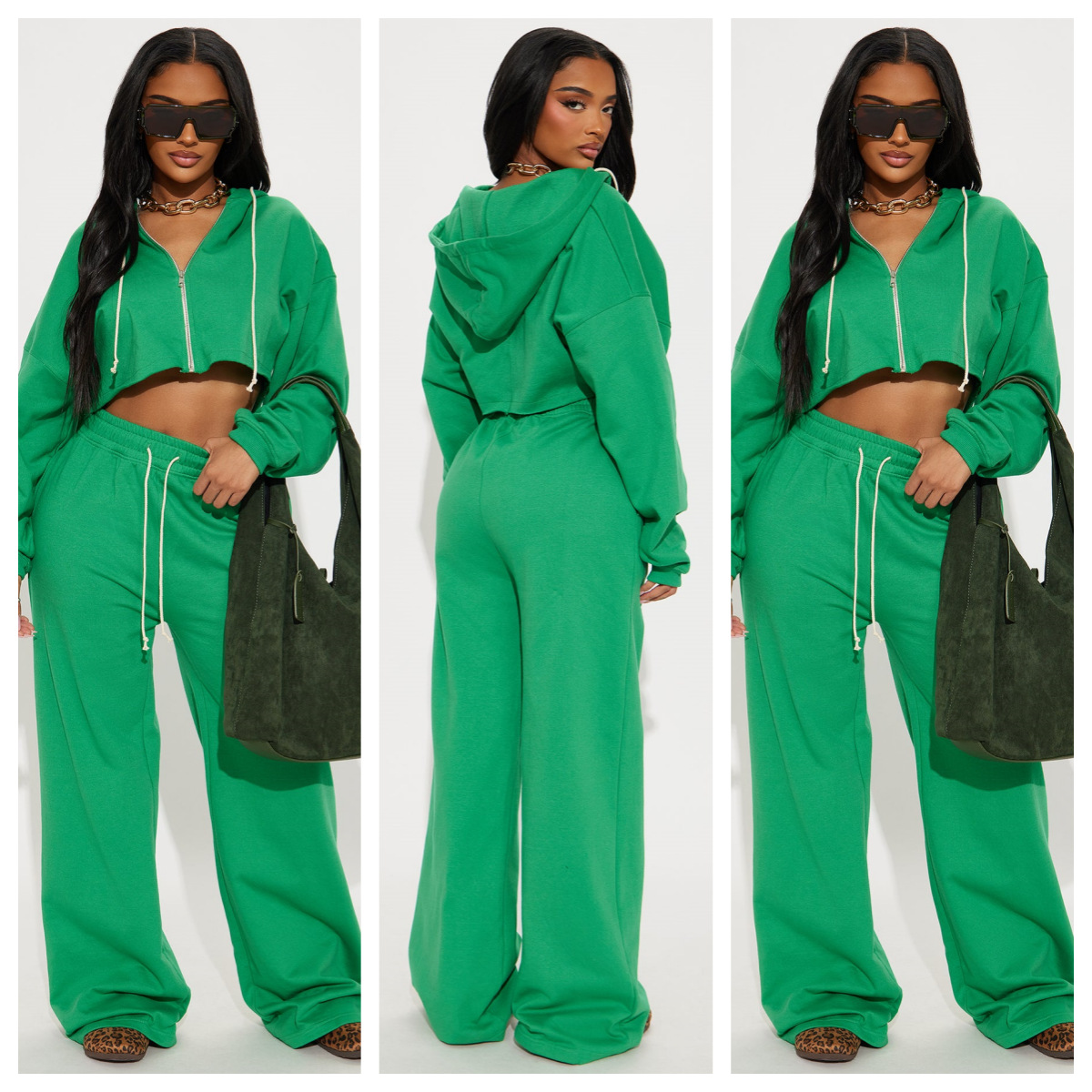 Women Casual Hooded Top and Wide-Leg Pants Two-Piece Set