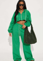 Women Casual Hooded Top and Wide-Leg Pants Two-Piece Set