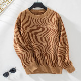 Zebra Print Women's Knitwear Autumn Winter Fashion Pullover Round Neck Top