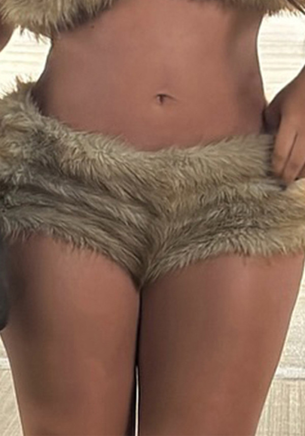 Women sexy fur solid shorts