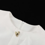 Women White French Sleeveless Round Neck Dress