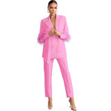 Fuzzy Fashion Casual Long Sleeve Two-Piece Blazer and Pants Set