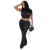 Women Casual Sleeveless Crop Top and Two-Piece Pants Set