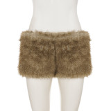Women sexy fur solid shorts