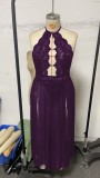 Plus-Size Women Halter Neck See-Through Lace Maxi Dress