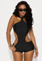 Women Fall Halter Neck Irregular Cutout Backless Solid Jumpsuit