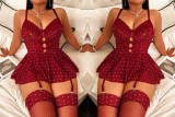 Plus-Size Women Polka Dot Lace Mesh Nightdress Two-Piece Sexy Lingerie Set