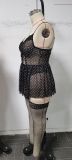 Plus-Size Women Polka Dot Lace Mesh Nightdress Two-Piece Sexy Lingerie Set