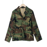 Women Autumn/Winter Camouflage Belted Jacket