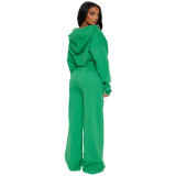 Women Casual Hooded Top and Wide-Leg Pants Two-Piece Set