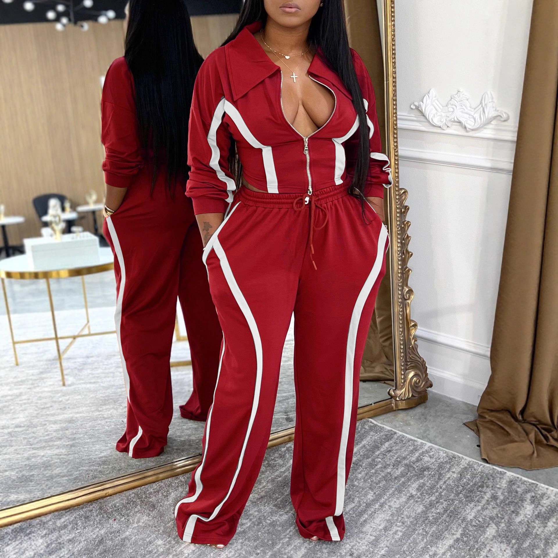 Women Fall/Winter Casual Top and Sweatpants Two-Piece Set